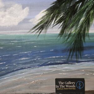 A tropical beach scene with swaying palm trees, golden sand, and crystal-clear blue waters, capturing the essence of relaxation.